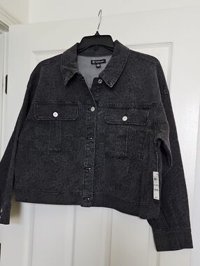 International Concepts Women's Black Leopard-Print Denim Jacket